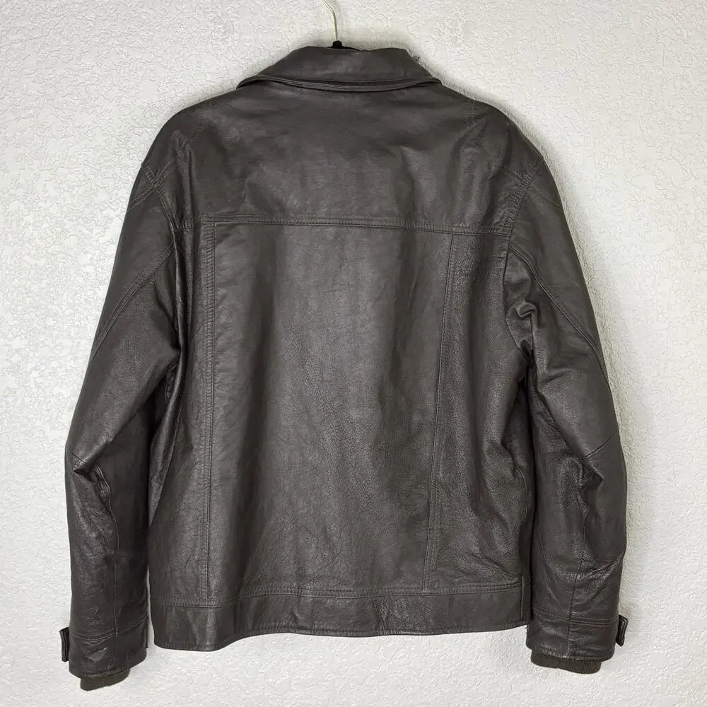 Vintage 90s St. John’s Bay Leather Jacket Bomber Flight Brown Grunge Mens M